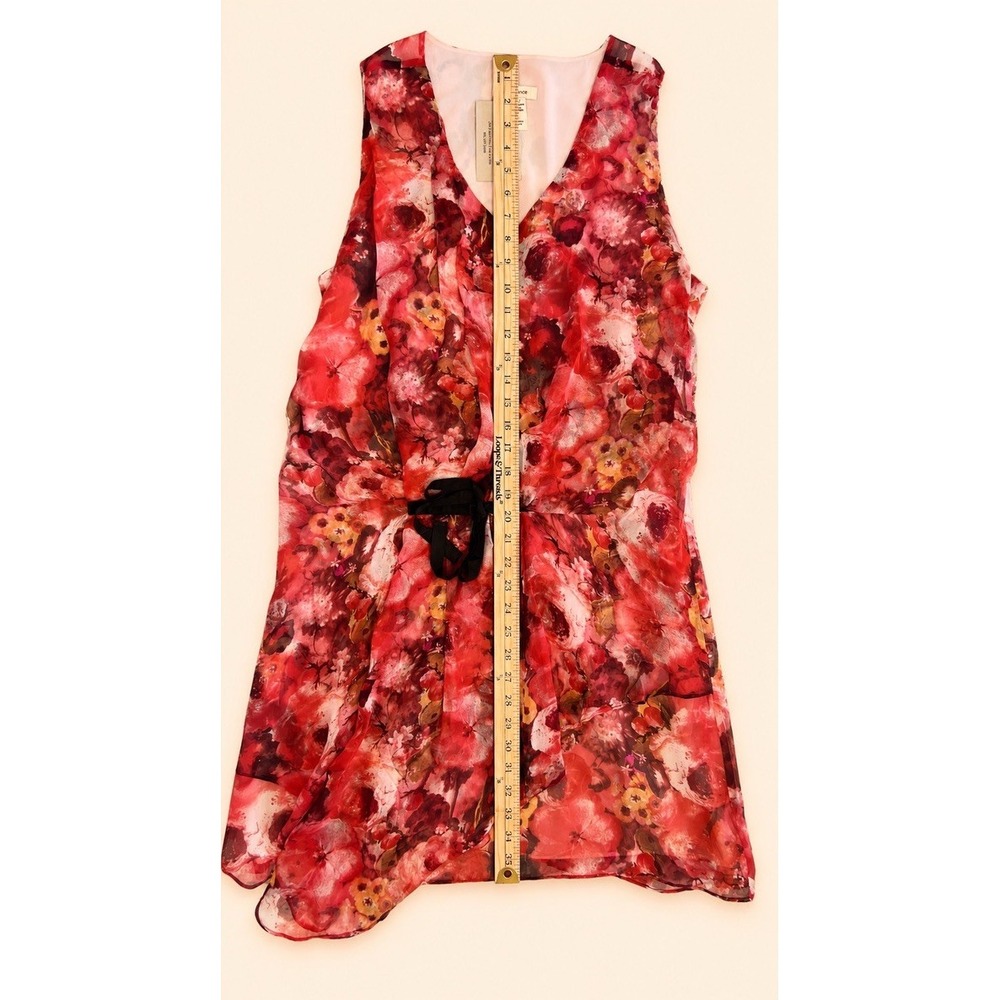 NWT Sundance, Women's, Red Floral, Silk, V-Neck, Tie Waist, Dress Size 10 - Picture 12 of 12
